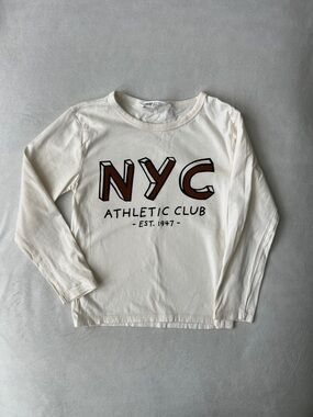 H&M Cream Long Sleeve Tee with Brown NYC Graphic